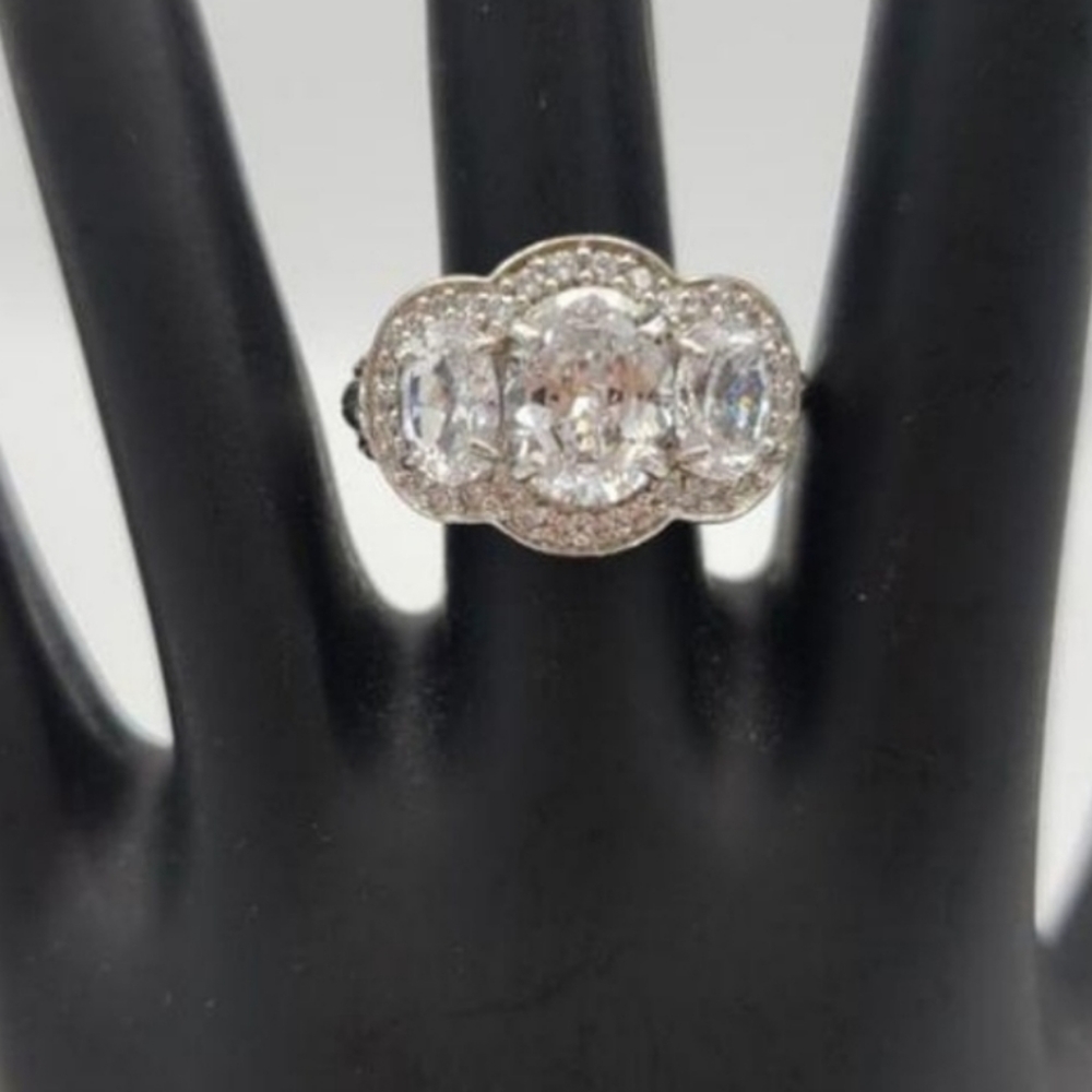 Judith Ripka Diamonique 3 Stone Halo Ring